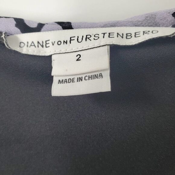 DIANE von FURSTENBERG Womens 2 New Fleurette printed purple & black flare Dress - Picture 3 of 5